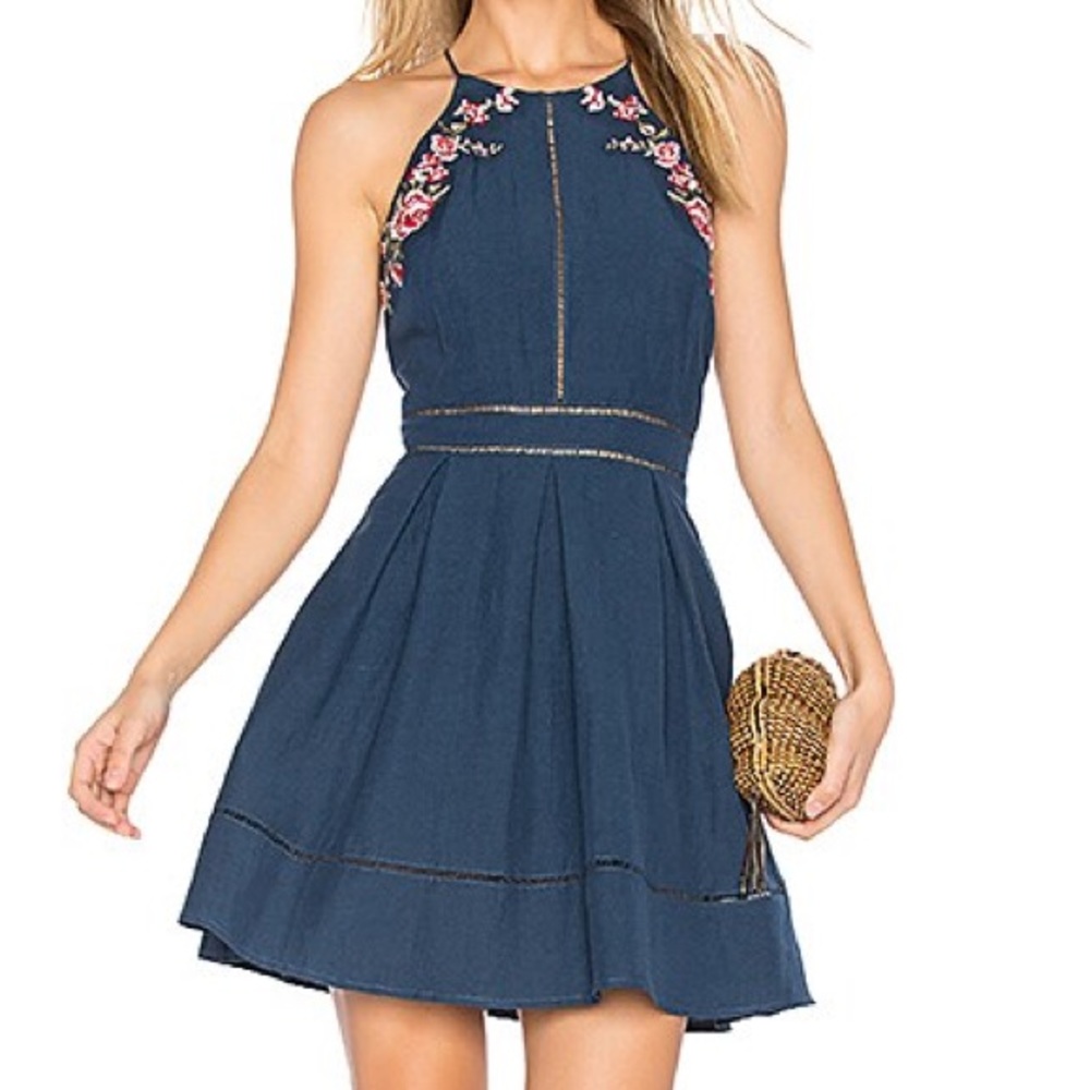 NWT J.O.A. Flower Embroidery Dress in Navy Multi